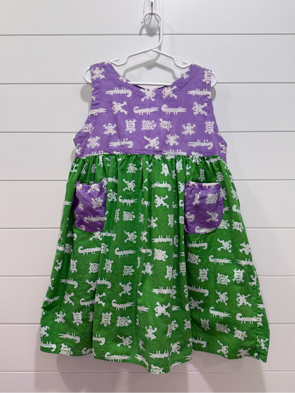 Vintage Purple & Green Cotton Girls' Casual Dress
